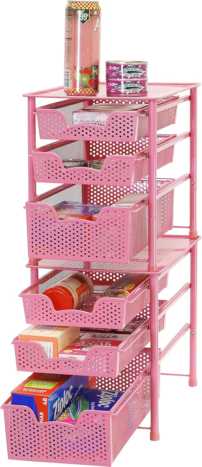 Simple Houseware Stackable 3 Tier Sliding Basket Organizer Drawer, Silver