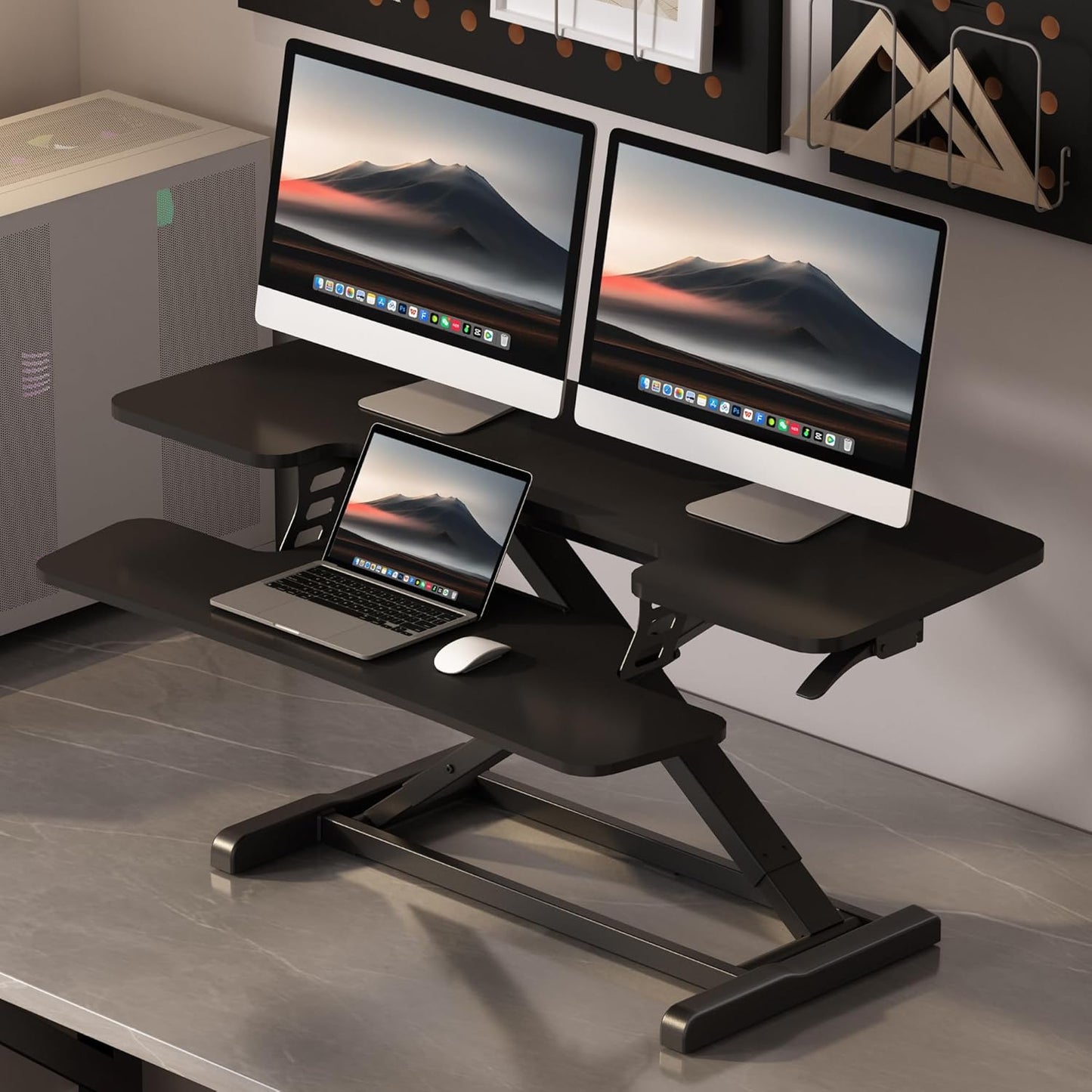 FLEXISPOT Standing Desk Converter 28" Desk Riser for Small Spaces, Compact Desktop Riser Sit Stand Computer Workstation, Stand Up Desk Converter for Laptop & Single Monitor, Black