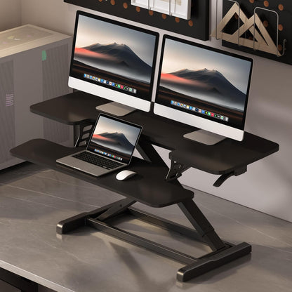 FLEXISPOT Standing Desk Converter 28" Desk Riser for Small Spaces, Compact Desktop Riser Sit Stand Computer Workstation, Stand Up Desk Converter for Laptop & Single Monitor, Black