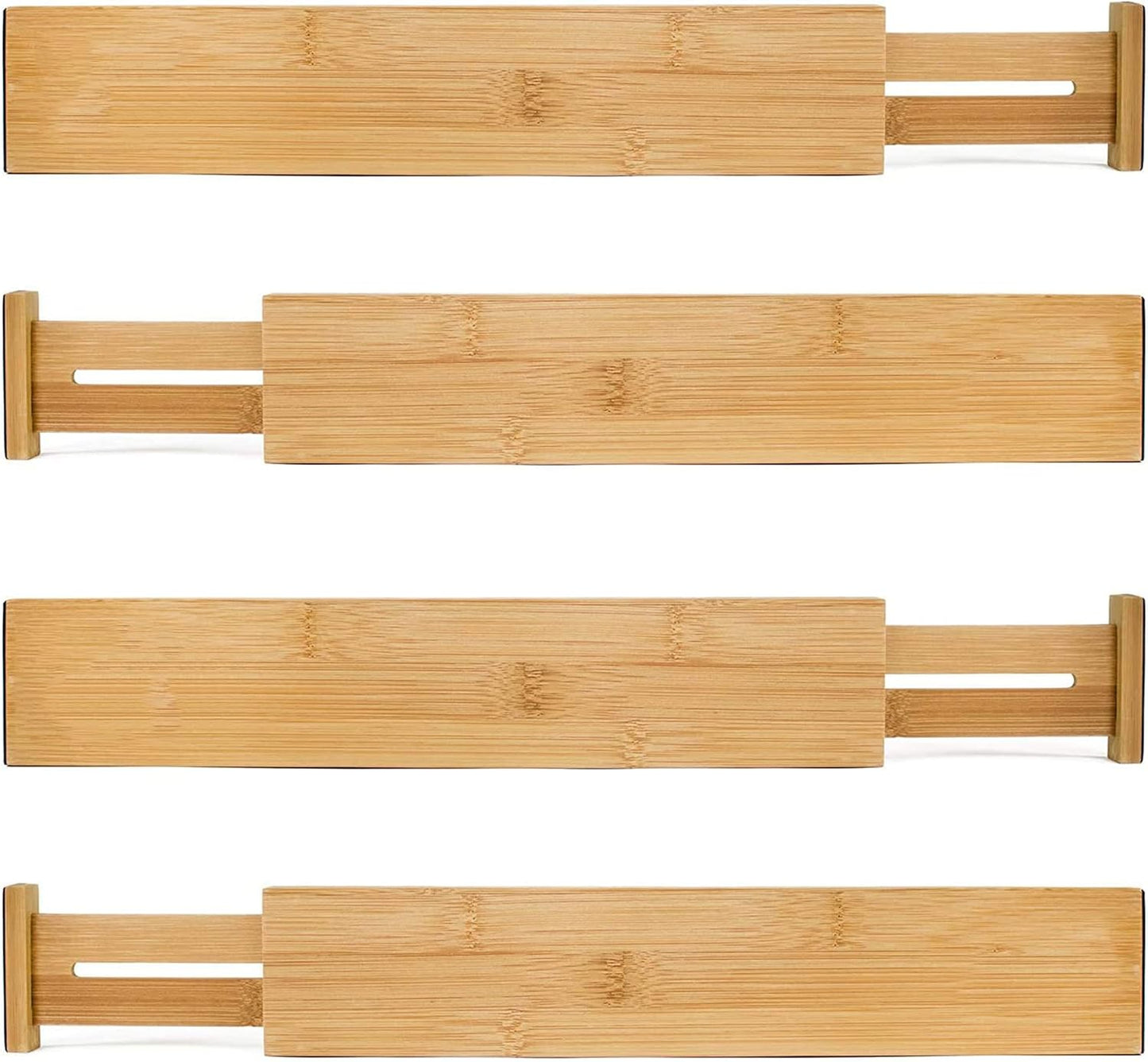 MEKBOK 4-pack Bamboo Kitchen Drawer Divider, Adjustable Drawer Storage, Spring loaded, Suitable for kitchens, Dressing tables, Bathrooms, bedrooms, Drawers, Desks