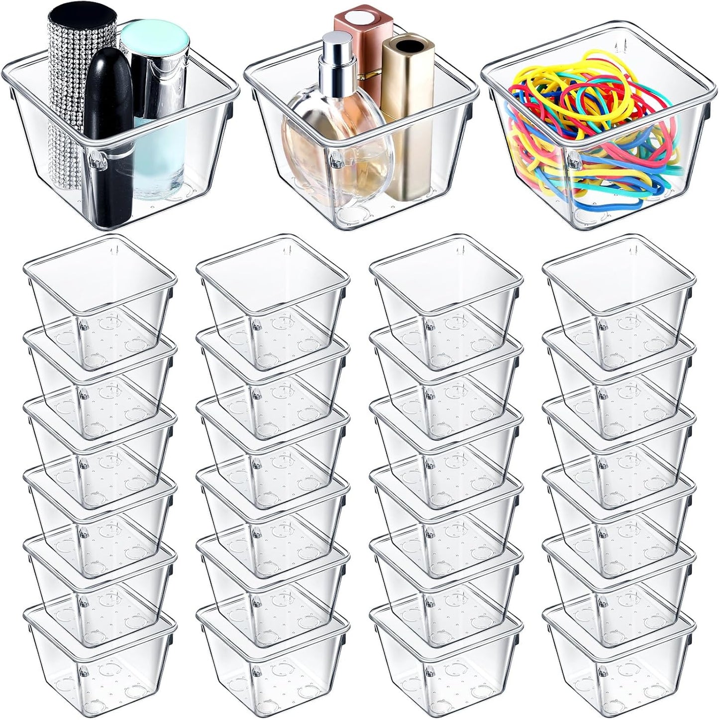 Tioncy 8 Pcs Stackable Clear Drawer Organizer Set 3" x 3" x 2" Small Makeup Vanity Storage Bins Office Desk Drawer Dividers Container Organization for Makeup Vanity Office Bathroom Kitchen Utensil