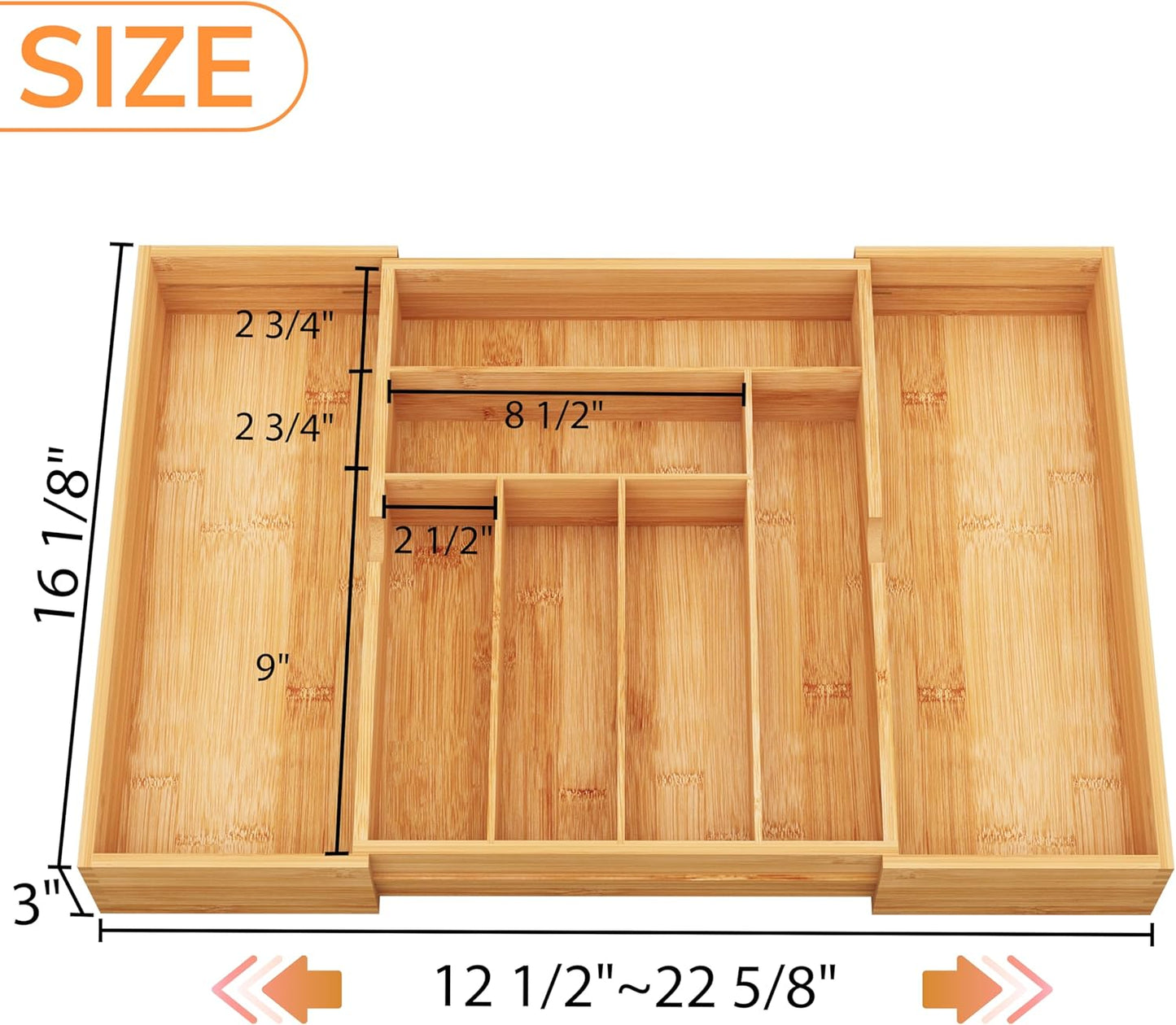 BAMEOS drawer organizer flatware organizer cutlery tray silverware organizer expandable adjustable bamboo drawer organizer kitchen bathroom