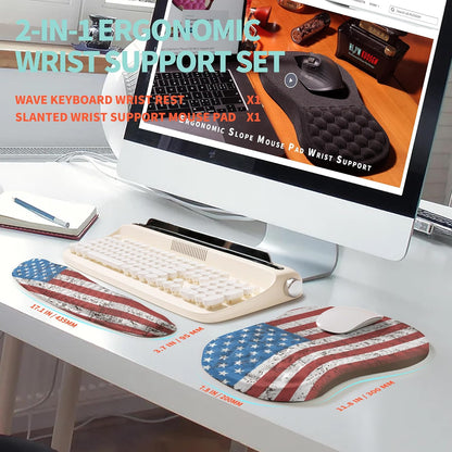 2-in-1 Ergonomic Set, Wave Rise Keyboard Wrist Rest and Massage Bulge Slope Mouse Pad Wrist Support, Cushion Memory Foam Integrated to Relieve Wrist Pain, Black