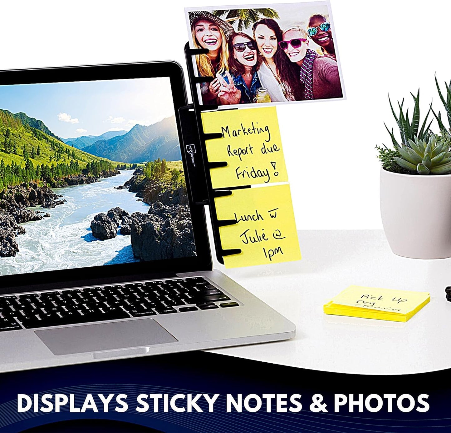 Note Tower Monitor Document Paper Holder for Typing | Clips to Laptops & Desktop Monitors I Reduces Eye & Neck Strain | Portable Copy Holder for Desk | Sticky Note Stand & Monitor Memo Board | Black