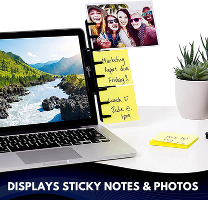 Note Tower Monitor Document Paper Holder for Typing | Clips to Laptops & Desktop Monitors I Reduces Eye & Neck Strain | Portable Copy Holder for Desk | Sticky Note Stand & Monitor Memo Board | Black