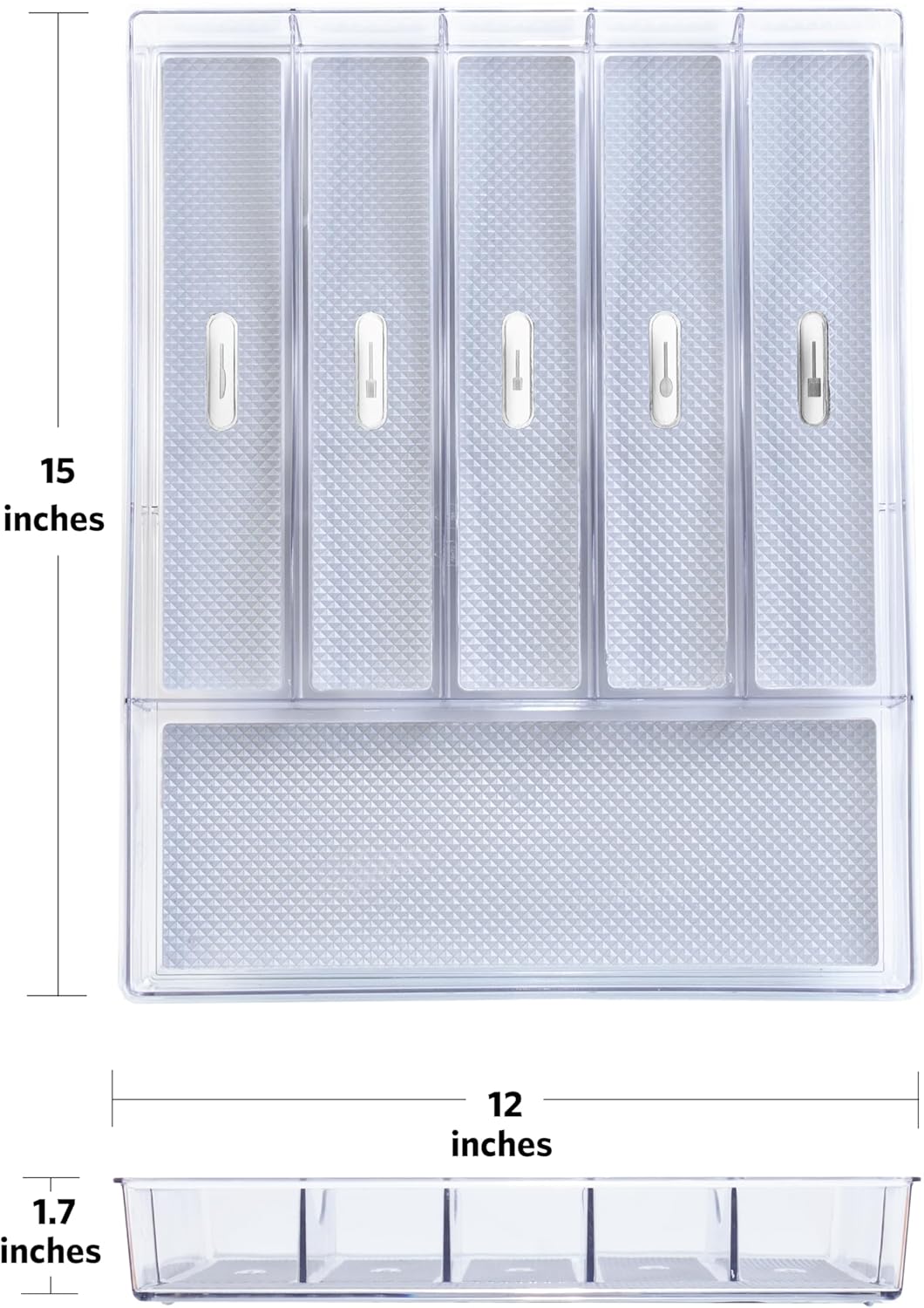 Glad Drawer Organizer Bin, 15x9 - Divided Clear Plastic Storage Tray for Junk Drawers, Kitchen Utensils, Bathroom Vanity, and Organizing Pantry - BPA Free, Food Safe, Non Slip