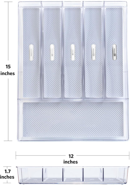 Glad Drawer Organizer Bin, 15x9 - Divided Clear Plastic Storage Tray for Junk Drawers, Kitchen Utensils, Bathroom Vanity, and Organizing Pantry - BPA Free, Food Safe, Non Slip