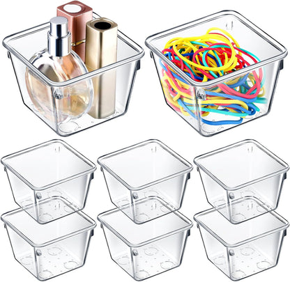 Tioncy 8 Pcs Stackable Clear Drawer Organizer Set 3" x 3" x 2" Small Makeup Vanity Storage Bins Office Desk Drawer Dividers Container Organization for Makeup Vanity Office Bathroom Kitchen Utensil