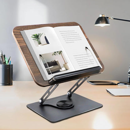 Book Stand for Reading, Multi-Angle & Height Book Holder with 360° Swivel Base, Lightweight Foldable Cookbook Stand for Kitchen, Office, Textbook, Recipe, Music Scores, Kindle, Tablet