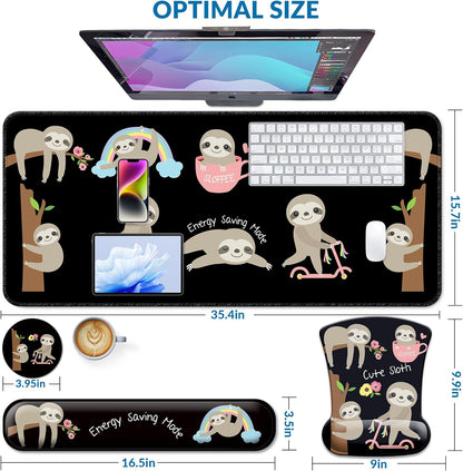 Desk Mat Set + Keyboard and Mouse Pad with Wrist Rest Support,4-in-1 Large Mousepad Computer Mats for Desktop Home & Office-Purple Butterflies