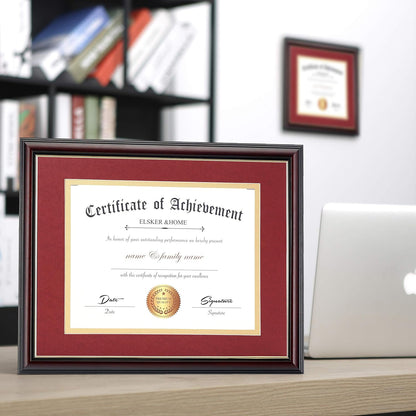 ELSKER&HOME Diploma Frame - Wide Solid Wood Frame - Black Velvet Golden Rim Mat - Semi-Tempered Glass - Includes Hanging Hardware and Desktop Easel(ONLY Display 11×14 Document/Certificate)
