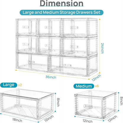Vtopmart 2 Pack Large Clear Stackable Storage Drawers 27QT, Easily Assemble Plastic Closet Storage Bins, Dust-Proof UnderBed Organizer for Clothing, Sweater Organization