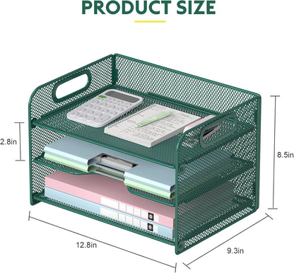 Samstar 3 Tier Letter Tray Paper Organizer with Handle, Mesh Desk Organizer Paper Sorter File Rack Shelves, Black