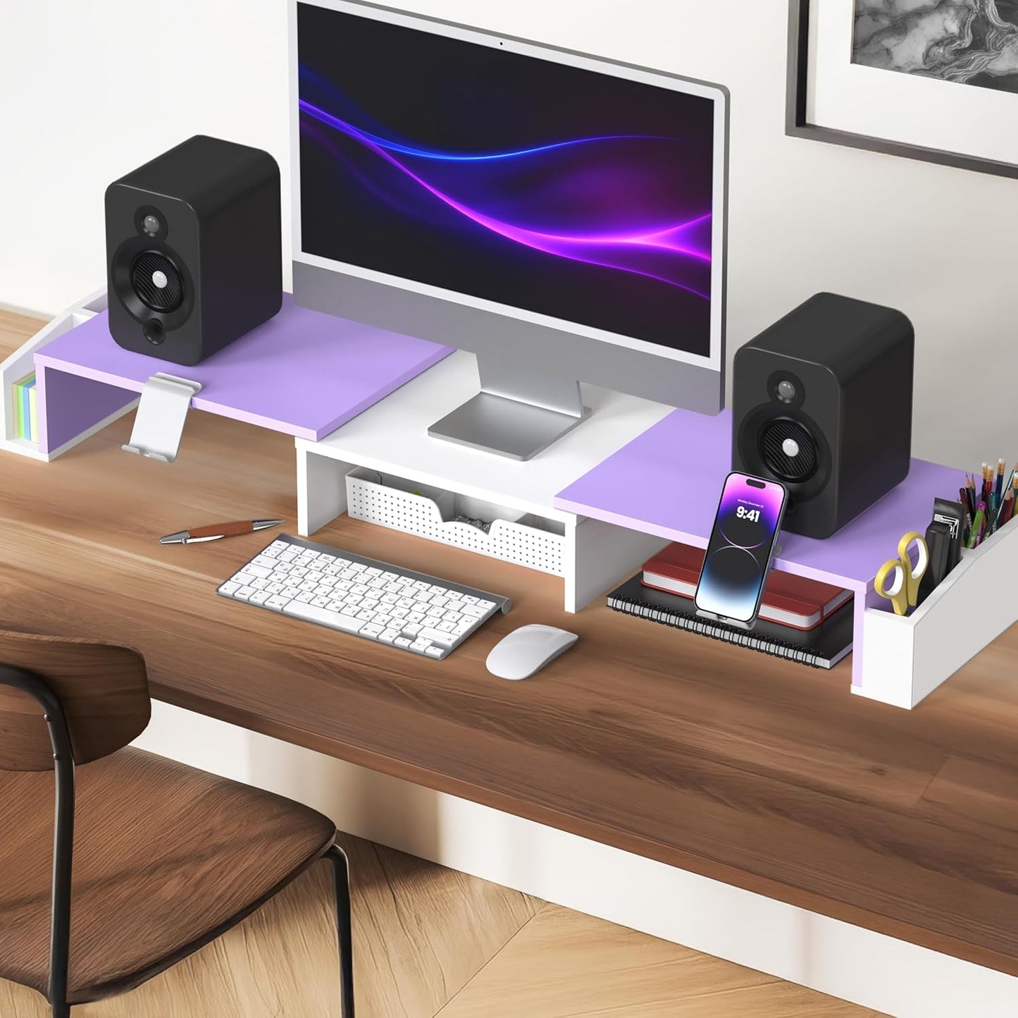 Simple Houseware Desk Dual Monitor Stand Riser with Drawer, Black
