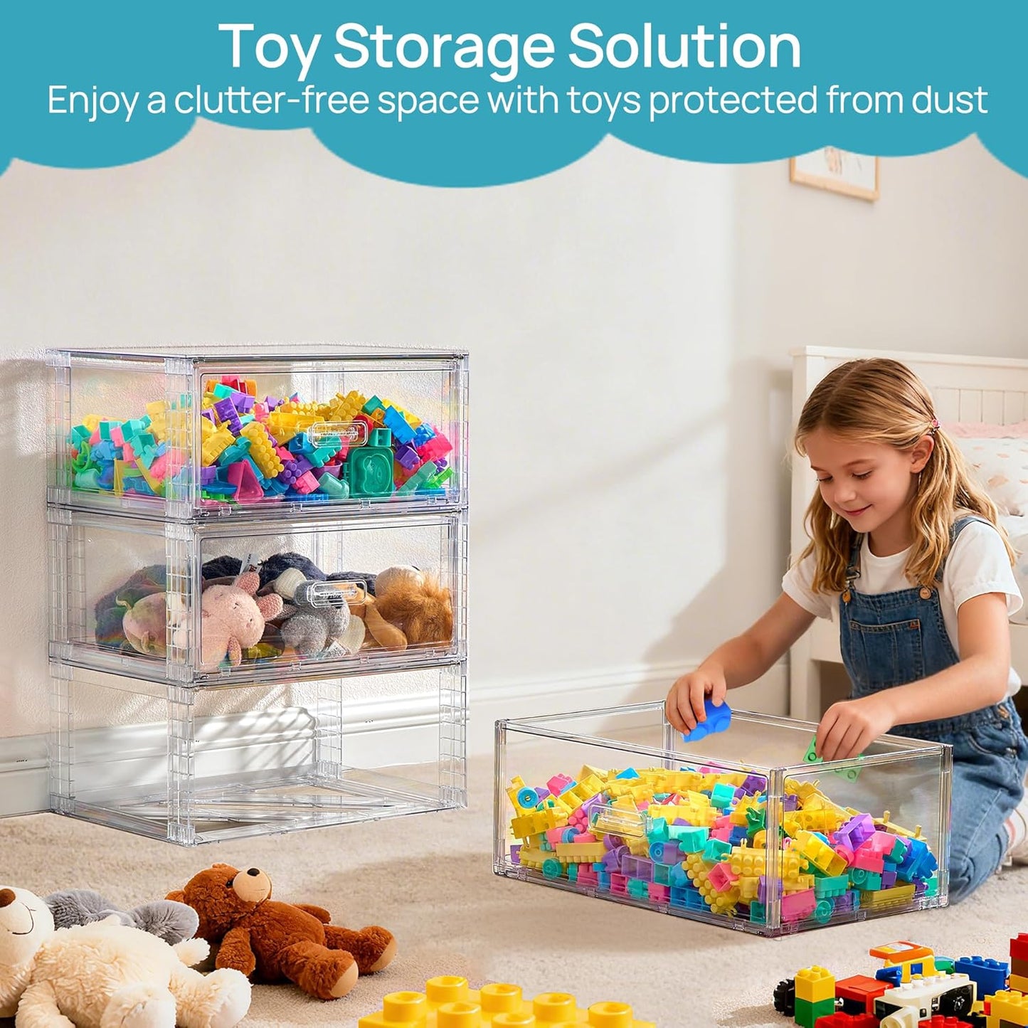Vtopmart 2 Pack Large Clear Stackable Storage Drawers 27QT, Easily Assemble Plastic Closet Storage Bins, Dust-Proof UnderBed Organizer for Clothing, Sweater Organization