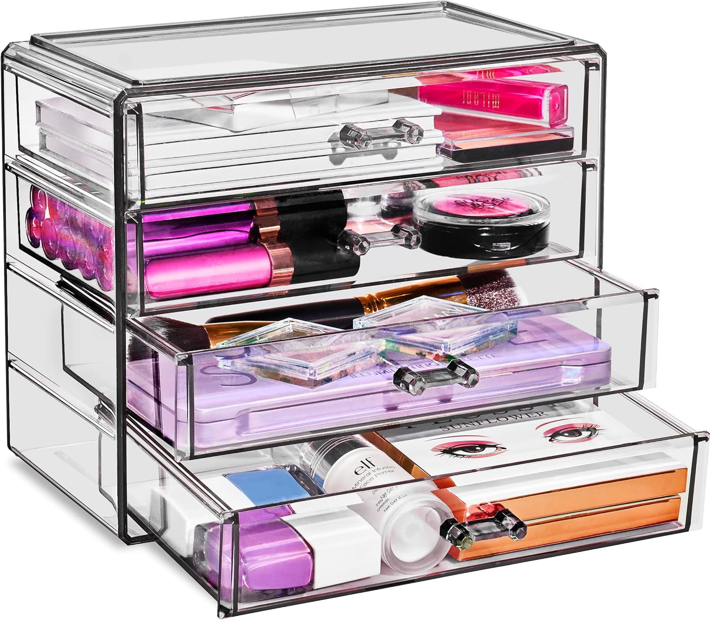 Sorbus Acrylic Makeup Organizer Set, 4-Drawer Vanity & Countertop Cosmetic Storage with Wide Drawers, Clear Makeup Storage for Brushes, Lipsticks, Jewelry – Holiday Gift for Women & Teens