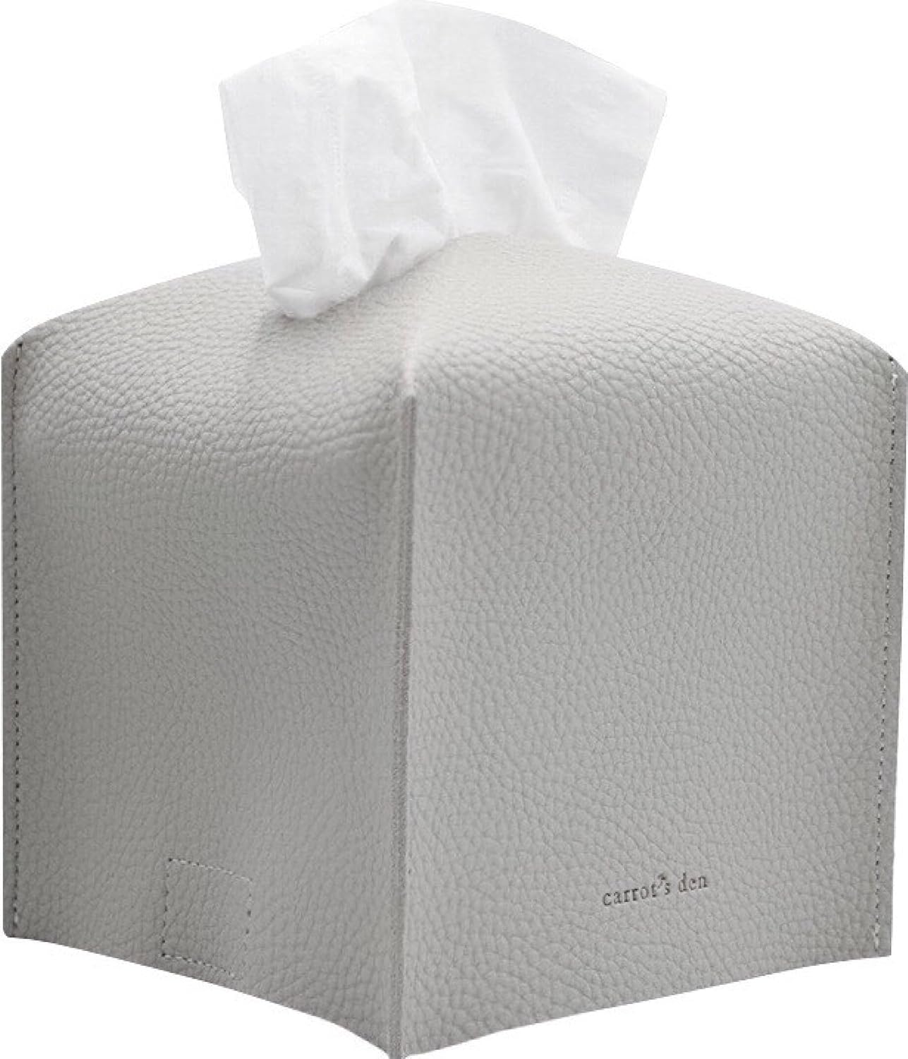 Tissue Box Cover Holder, Square with Bottom Belt by Carrot's Den - PU Leather Decorative Organizer for Tabletop, Bathroom, Car, Office | Beige