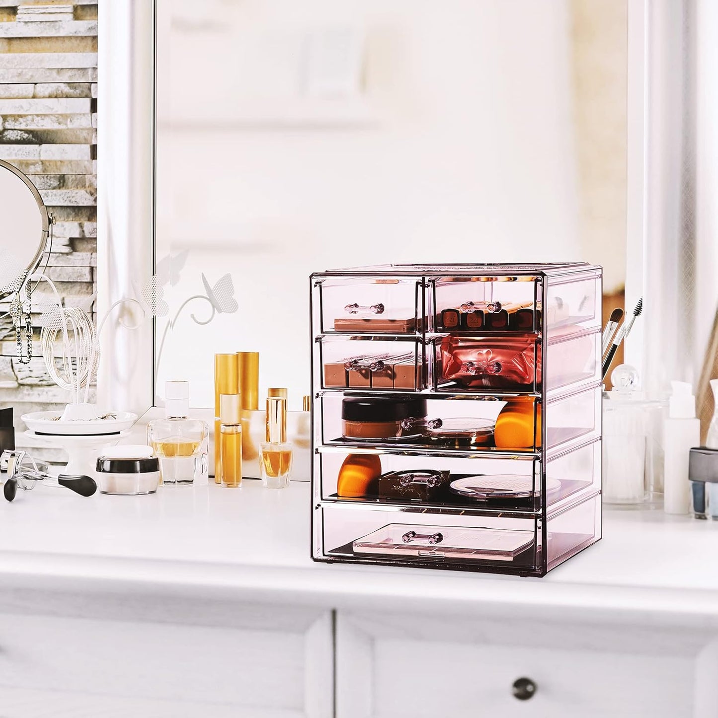 Sorbus Acrylic Makeup Organizer Set, 6-Drawer Vanity & Countertop Cosmetic Storage with Small & Wide Drawers, Clear Makeup Storage for Brushes, Lipsticks, Jewelry – Holiday Gift for Women & Teens