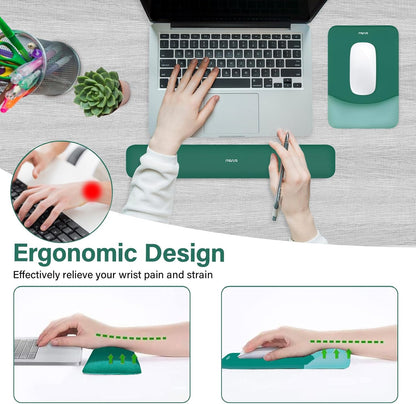MOSISO Wrist Rest Support for Mouse Pad&Keyboard Set, Rectangular Ergonomic Mousepad Non-Slip Base Home/Office Pain Relief&Easy Typing Pad with Neoprene Cloth&Raised Silicone Lining, Green