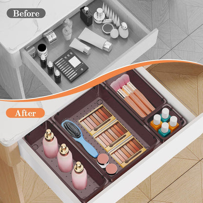 SpaceHacks 25 PCS Plastic Drawer Organizer Set, 4-Size Versatile Organizer Tool Trays & storage Bins for Makeup, Jewelry, and Gadgets in Bathroom, Bedroom and Office,Clear Black