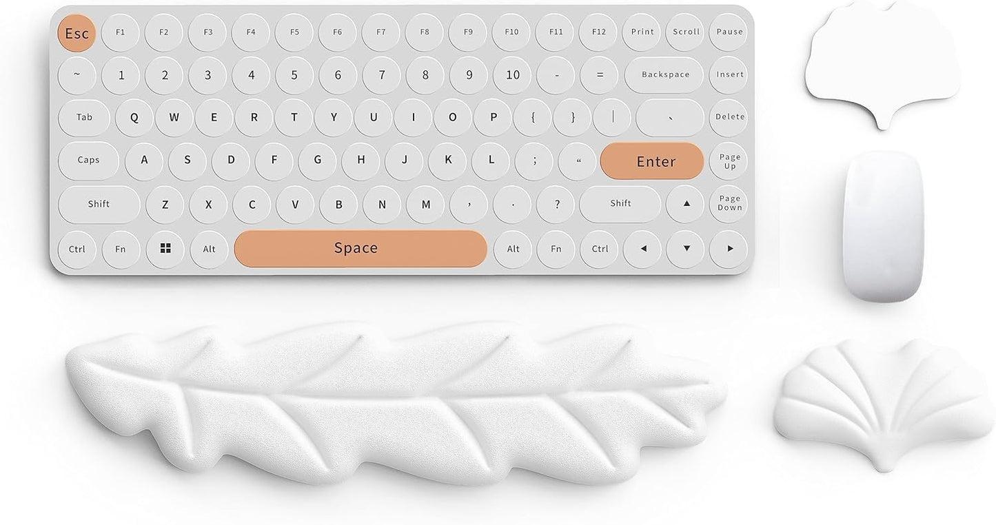 Keyboard Wrist Rest Pad Set, Leaf Shape PU Leather Memory Foam Wrist Cushion Support,Mouse Wrist Rest Pad,Non-Slip Wrist Support for Easy Typing Pain Relief, Green Leaf