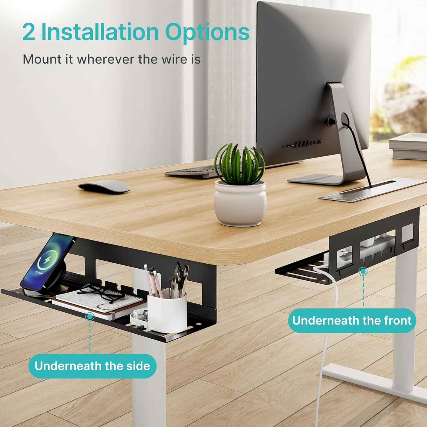 PEGZONE Under Desk Cable Management Tray, 31.5 Inches Metal Cord Organizer Rack, Desk Tray for Power Strip, Cord, Wire, Easy Mounting Cable Management Under Table for Home Office, Black