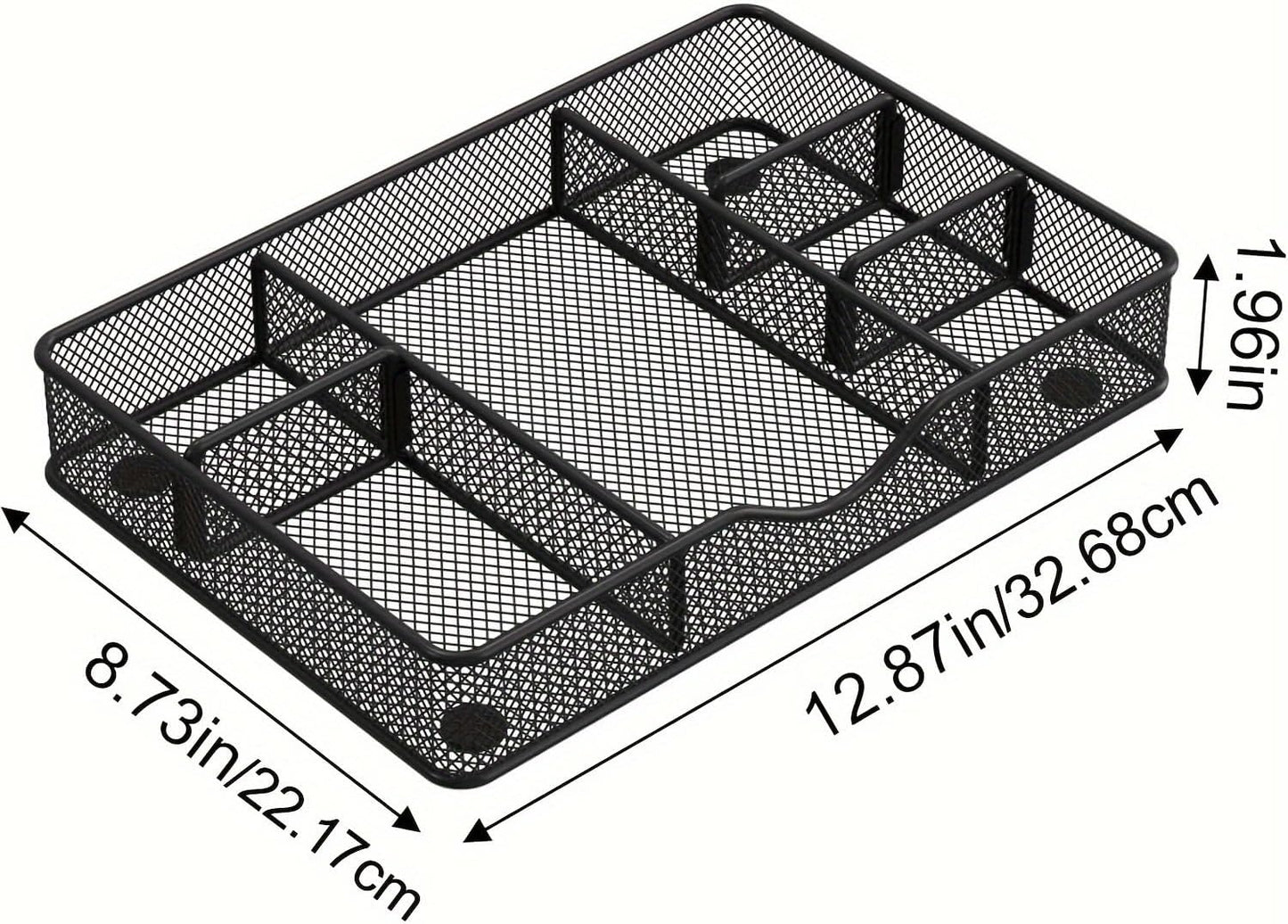 VyGrow Desk Drawer Organizer Tray, Metal Mesh Drawer Organizers Office, 6 Adjustable Compartment, Desk Organizer Tray for Home Office 12.87L x 8.73D x 1.96H inch, Black, 1PC Medium
