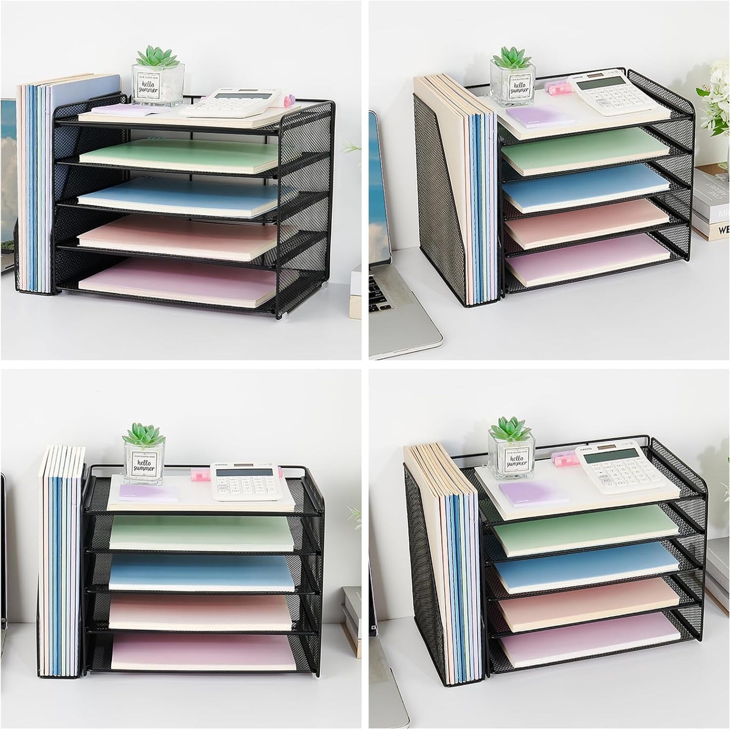 OPNICE Desk Organizer, 5-Tier Paper Organizer Letter Tray with Magazine Holder, Office Desk Accessories & Workspace Organizers, Desktop File Organizer for Office Supplies Storage, Black