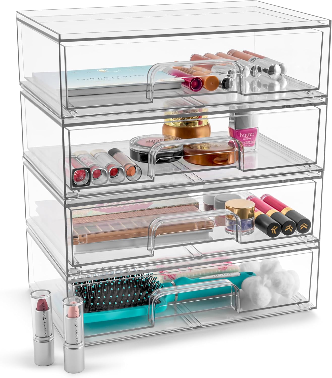 Sorbus Acrylic Storage Containers - 2 Pack, Stackable Storage Bins Set for Bathroom Organization - Clear Acrylic Drawer Organizers - Makeup Case Pull-Out Drawers (7.6’’ Tall)