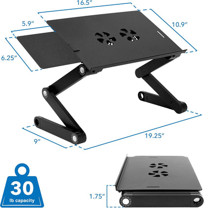 Mount-It! Adjustable Laptop Stand & Lap Desk with USB Cooling Fans, Large Aluminum Laptop Tray with Mouse Pad, Portable Sit-Stand Laptop Desk for Bed, Couch & Table