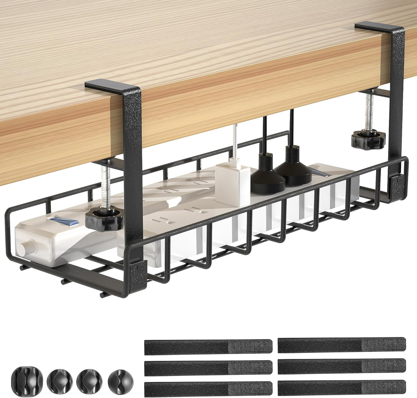 Under Desk Cable Management Tray, Xpatee Upgraded Wire Management No Drill No Screws, Cable Tray with Clamp for Wire Organizers, Computer Cord Rack for Office, Home - No Damage to Desk White