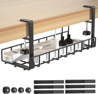 Under Desk Cable Management Tray, Xpatee Upgraded Wire Management No Drill No Screws, Cable Tray with Clamp for Wire Organizers, Computer Cord Rack for Office, Home - No Damage to Desk White