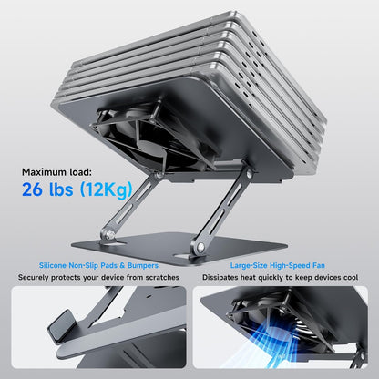 Laptop Stand - Adjustable Ergonomic Laptop Riser, Portable Foldable Aluminum Laptop Holder Perfect for Desk, Bed, Couch & Lap - Space Saving - Silver
