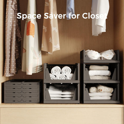 Pinkpum 5 Pack Stackable Plastic Storage Closet Organizers and Storage Bins Drawer Shelf Storage Container for Wardrobe Cupboard Kitchen Bathroom Office White