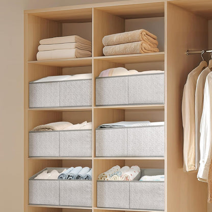DIMJ Closet Storage Bins, 6 Pack Storage Baskets for Shelves, Foldable Closet Organizer with Handle, Linen Closet Organizers and Storage for Clothes, Toys, Towel, Books (Black)