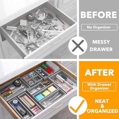 SpaceAid 14-Piece Bamboo Drawer Organizer Storage Boxes Set, Wood Tray Junk Drawer Organizers Multi-Use Divider Bins for Kitchen, Bathroom, Office Desk and Makeup Organization (14 Pack, Natural)