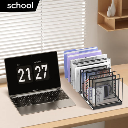 File Organizer for Desk, 5-Section Vertical File Sorter, Paper Holder Organizer Standing Metal File Folder for Office Home Classroom, Black