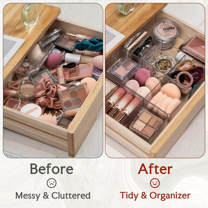 Acrylic Organizers Makeup Storage – Cosmetic Organizer for Bathroom Drawer, Display Case for Vanity, Countertop, Kitchen, Desk 3-Section