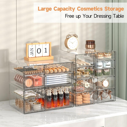 Makeup Drawer Storage Organizer with 24 Drawers, 4 Set Acrylic Office Desk Organization and Storage, Dustproof Drawer Organizer for Makeup, Office, Countertop, Jewelry, Pen, Desktop, Bathroom, Bedroom