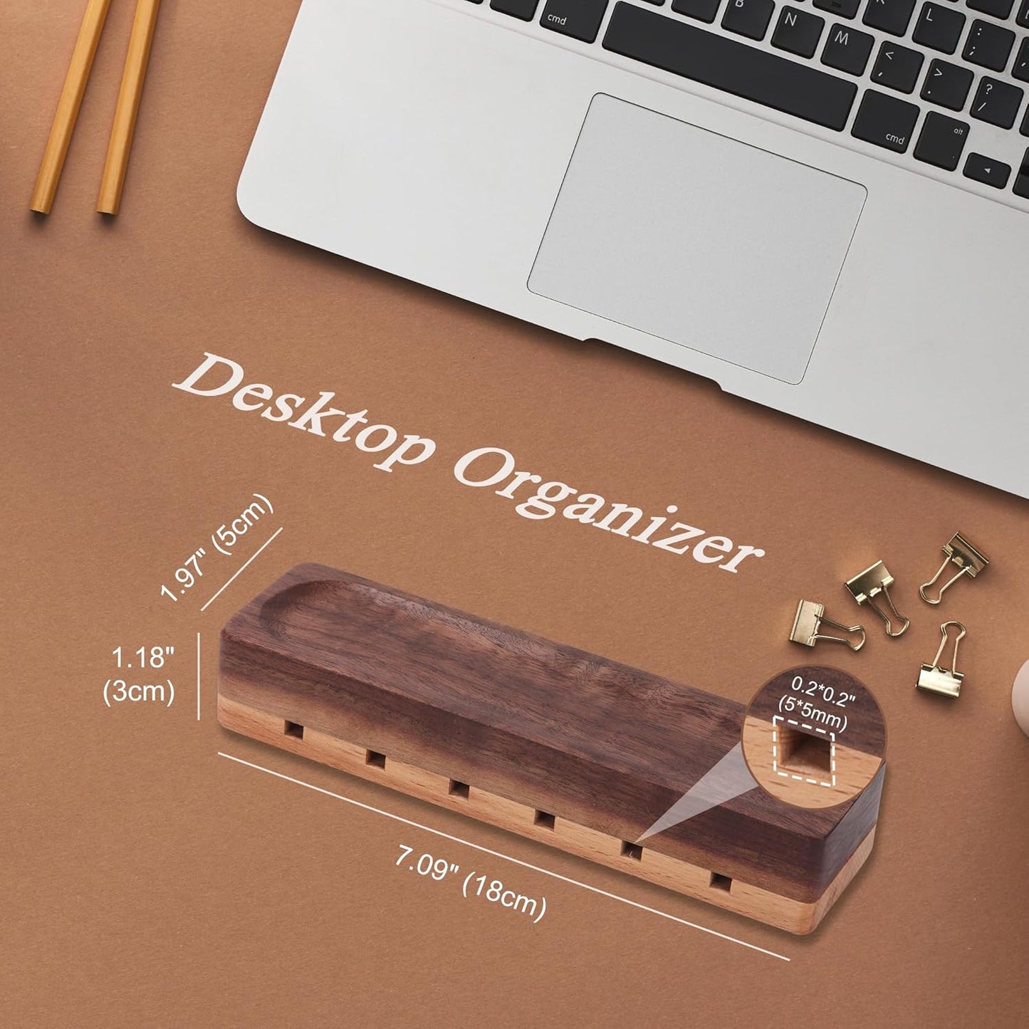 Magnetic Cord Holder with 6 Slots - Walnut & Beech Wood Cable Organizer for Lightning, USB, USB-C, Stick-on Design for Desk, Under Desk, Nightstand