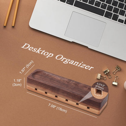 Magnetic Cord Holder with 6 Slots - Walnut & Beech Wood Cable Organizer for Lightning, USB, USB-C, Stick-on Design for Desk, Under Desk, Nightstand