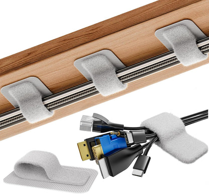Cable Management Under Desk, 【Up to 15 Cord】【Enhanced Wire Holder】 Cord Organizer, Adjustable Hook and Loop Cable Ties, Home Office Essentials, Cable Hider Clips Under Table, 20 Pair