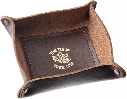 USA Handmade Premium Leather Valet Tray, Folds Flat! Dice Rolling Basket and Organizer with Brass Snaps - Reinforced Base - for Keys, Jewelry, Coin, EDC, Watch Storage Caddy - Black XLarge