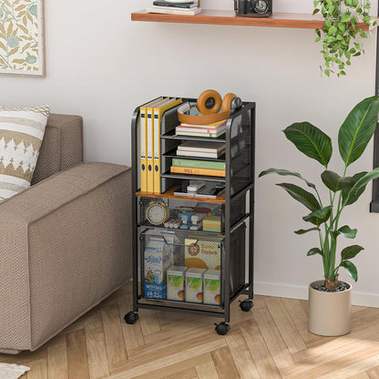 5-Tier Rolling File Cart Under Desk with Drawers, File Cabinet Organizer for Hanging File Folders, Letter-Size File Storage with Wheels, Multi-Layer Mobile Filing Cabinet for Under Desk Storage