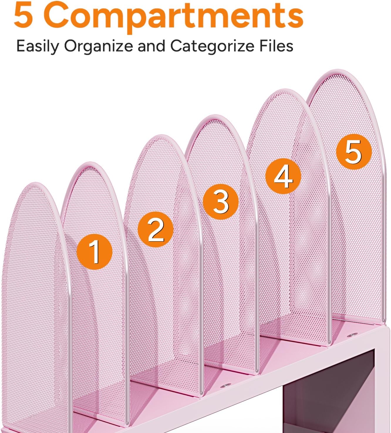 5-Section Desk File Organizer, Metal Mesh Folder Organizer for Documents, Mail & Office Papers (Black)
