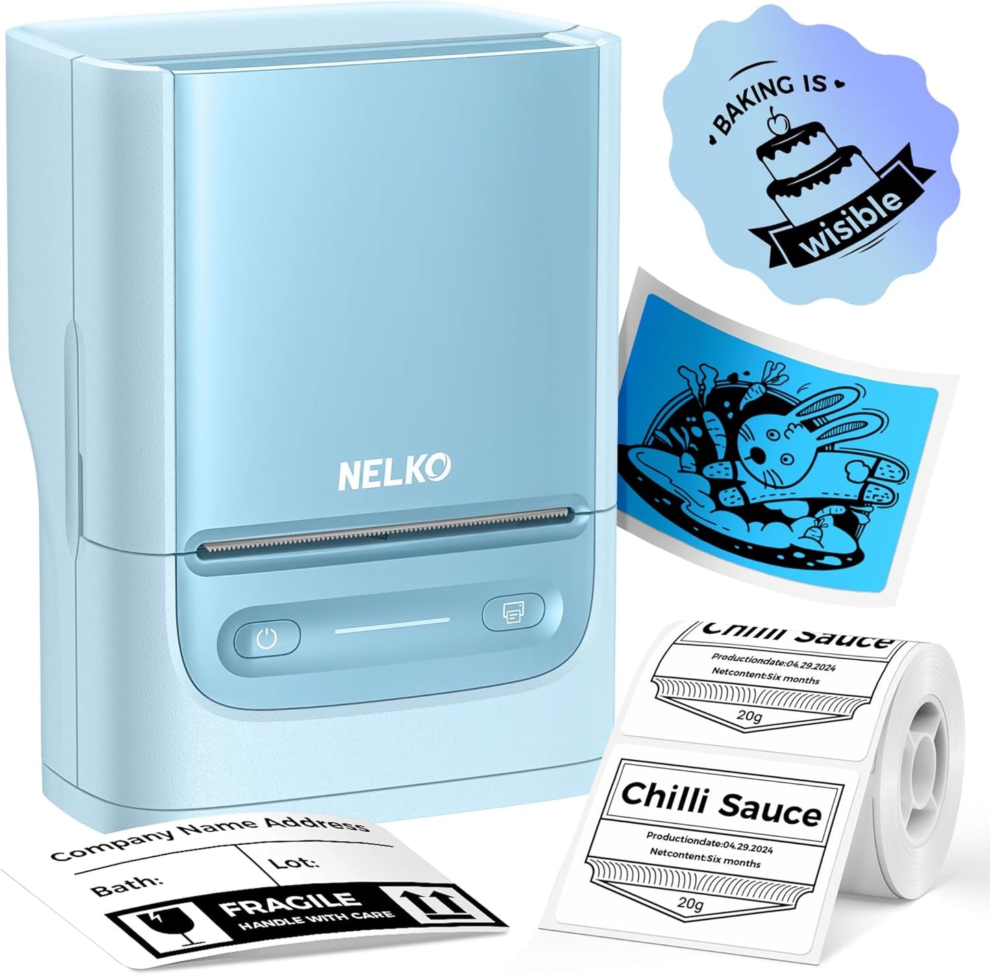 Nelko Label Maker Machine with Tape, PM220 Bluetooth Label Printer, 2 Inch Portable Thermal Printer for Small Business, Address, Logo, Clothing, Smart AI APP for iOS, Android & PC, White