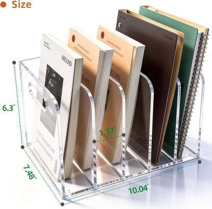Acrylic Magazine File Holder, 3 Vertical Compartments Desk Document Sorter Organizer, Clear Folder Rack Binder for Office/Documents/Classroom, for Home, Tablet, Magazines, Books & Accessories