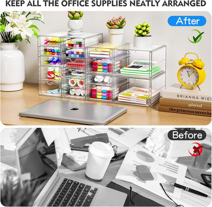 ARSTPEOE Makeup Acrylic Organizer with 17 Drawers(4 Sets), Desk Organizers and Accessories, Clear Makeup Organizer, Dustproof Storage Drawers for Office Art Craft Supplies