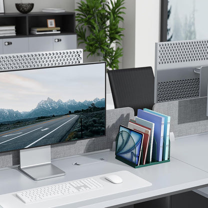gianotter Desktop File Organizer, Desk Organizer with 5 Compartments, Paper Organizer for Desk, Workspace Organizers for Office Supplies (Black, Upright Style)