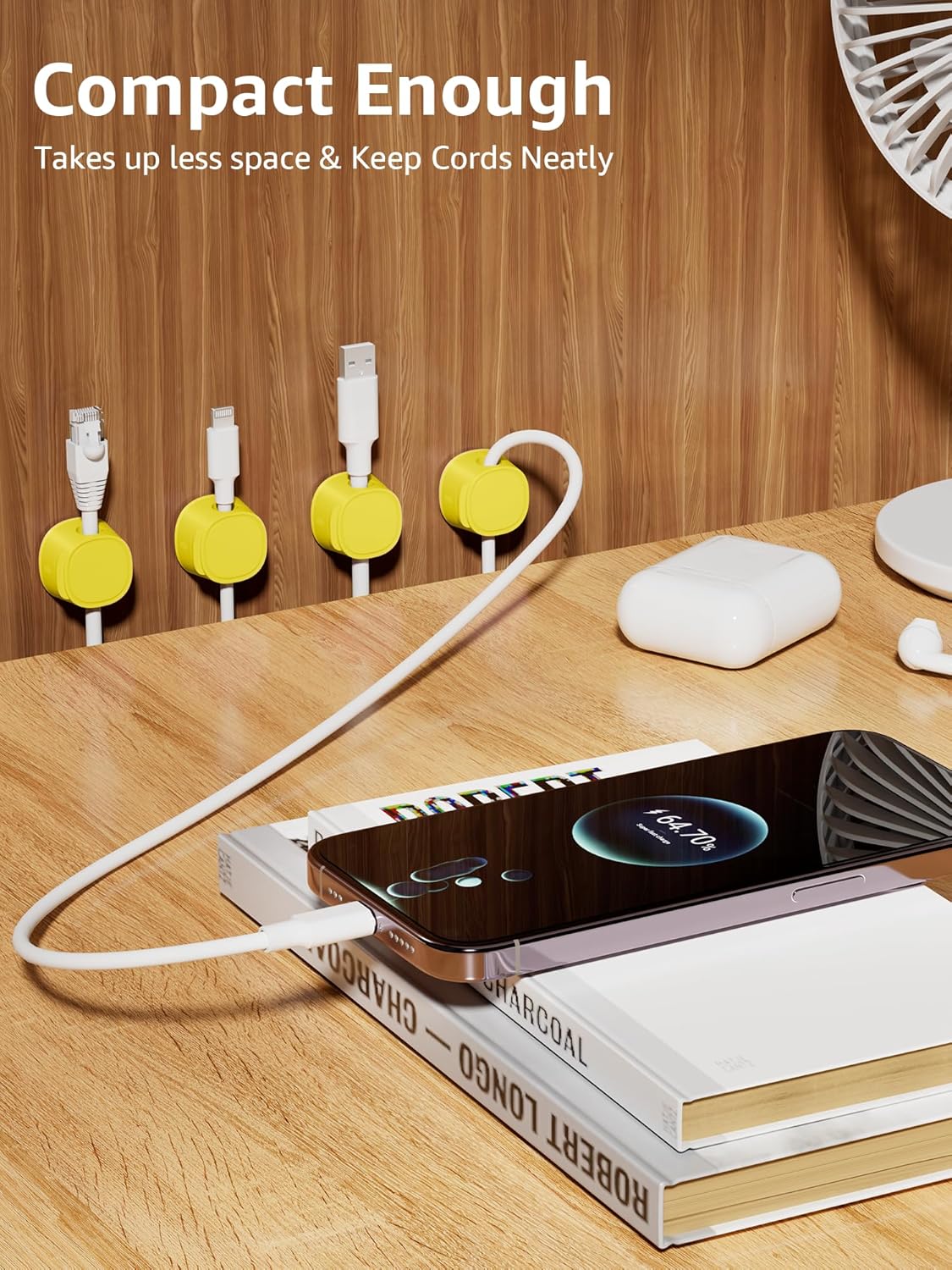 12 Pack Magnetic Cable Clips – [One-Snap Lock] Phone Cord Holder for Desk, Adhesive Magnetic Cord Organiser for Nightstand, Wall, Car – Under Desk Cable Management for Office, Home